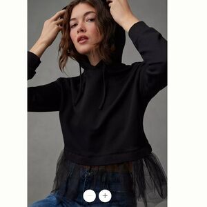 Pilcro Tulle Hem Long Sleeve Hoodie XS